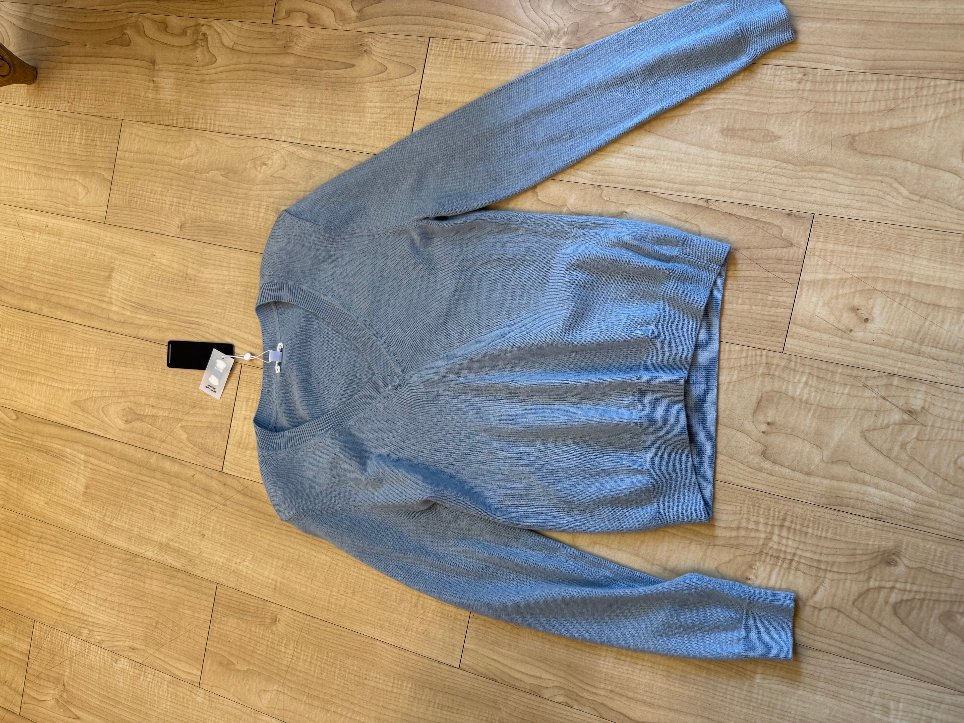 v-neck blue sweater