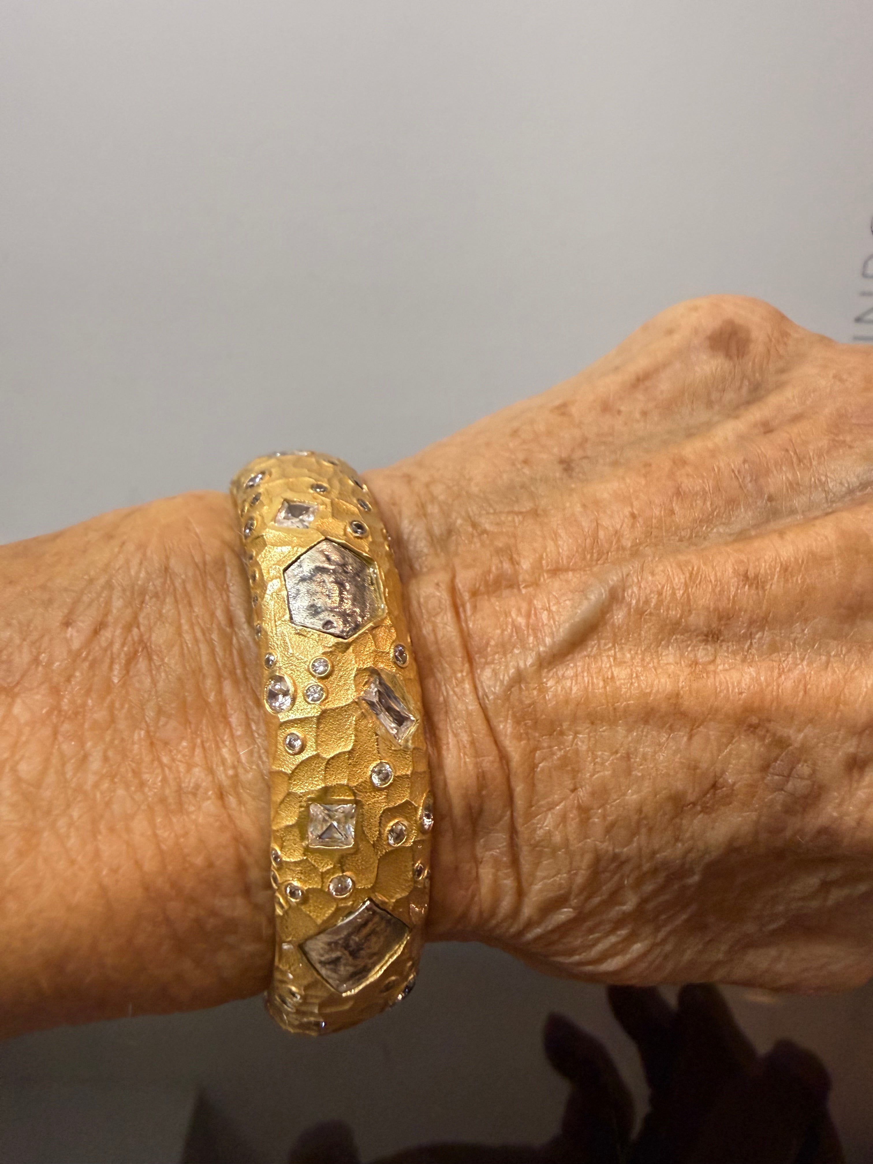 yellow and white gold contemporary bangle