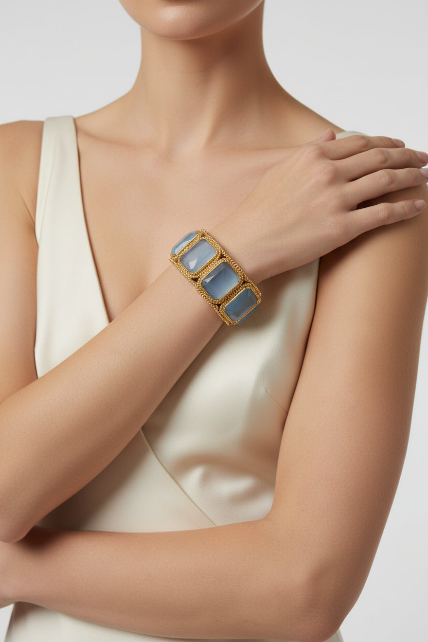 Blue Chalcedony Braided Gold Bracelet