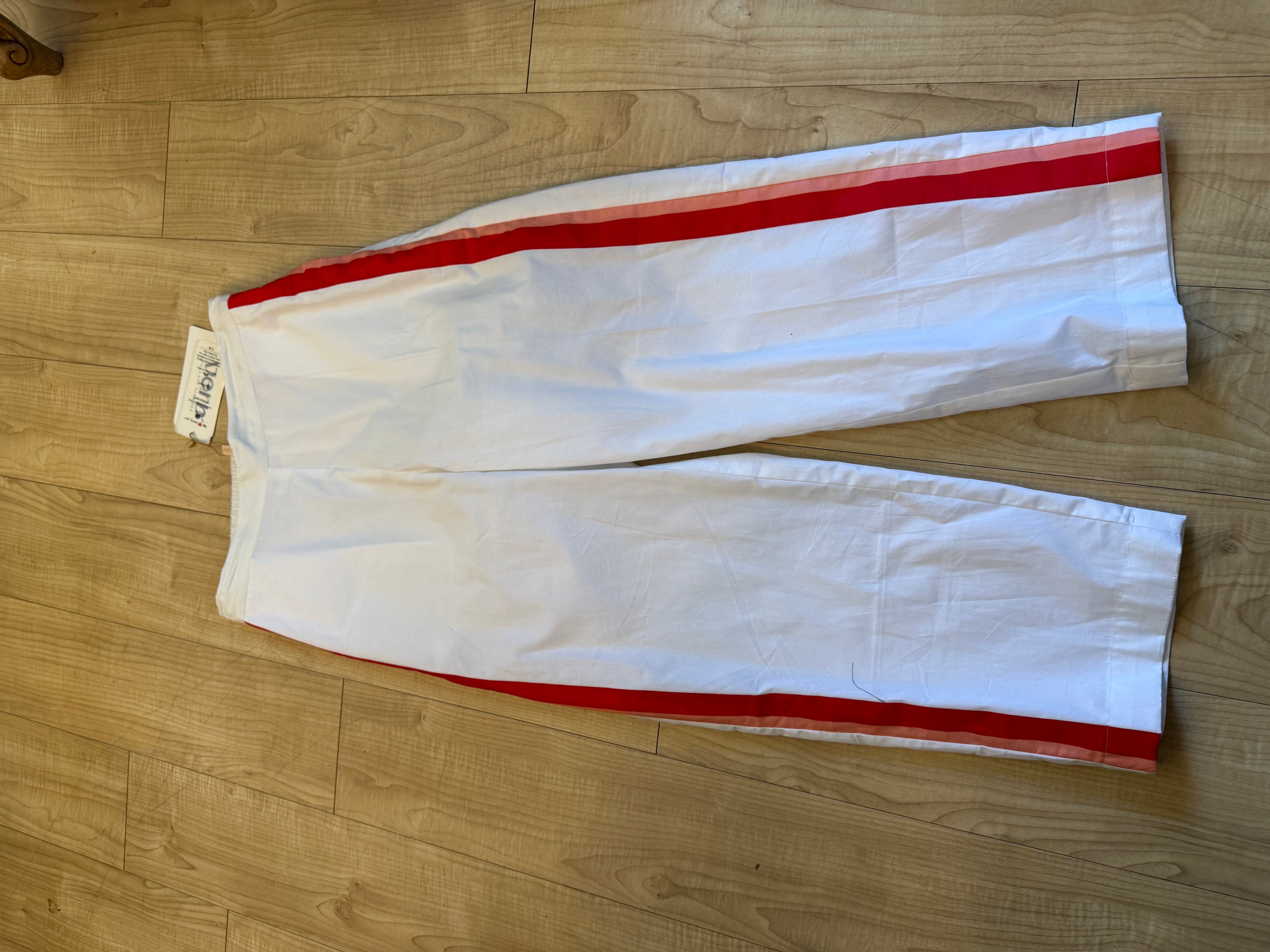 White pant with red and coral stripe