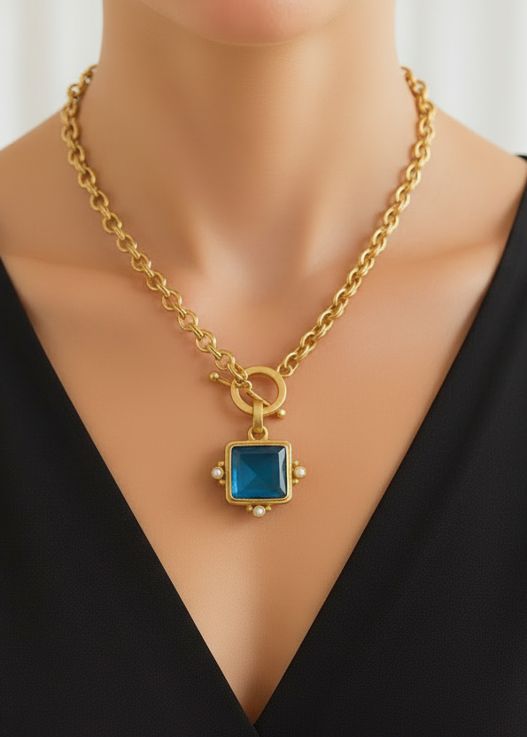 2-in-1 Blue & Anthracite Stone Toggle Necklace