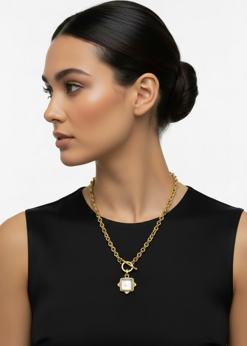 2-in-1 Pink & Mother-of-Pearl Toggle Necklace