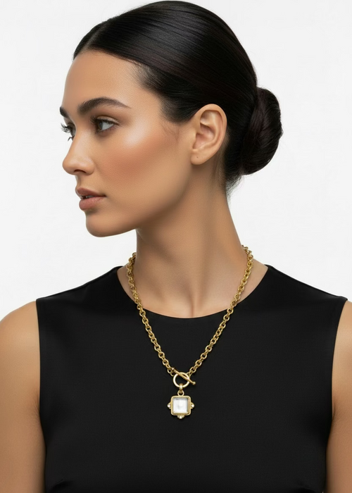 2-in-1 Pink & Mother-of-Pearl Toggle Necklace