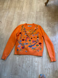 embroidery flower orange sweater size med