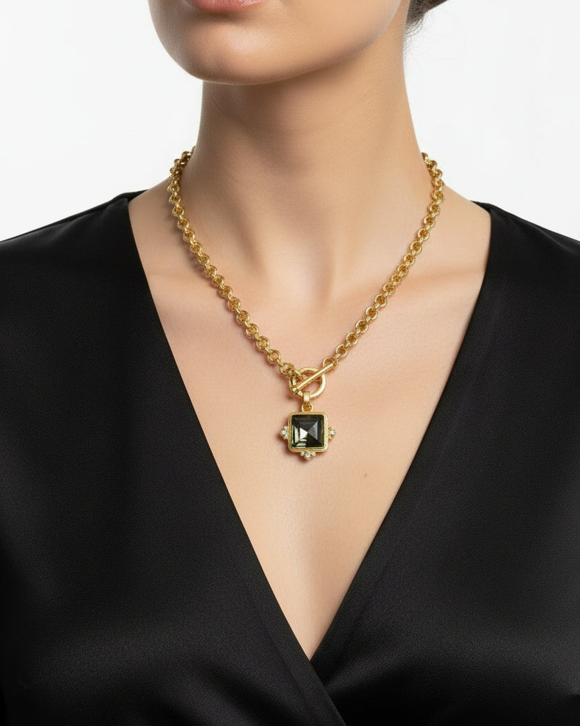 2-in-1 Blue & Anthracite Stone Toggle Necklace