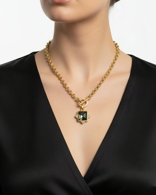 2-in-1 Blue & Anthracite Stone Toggle Necklace