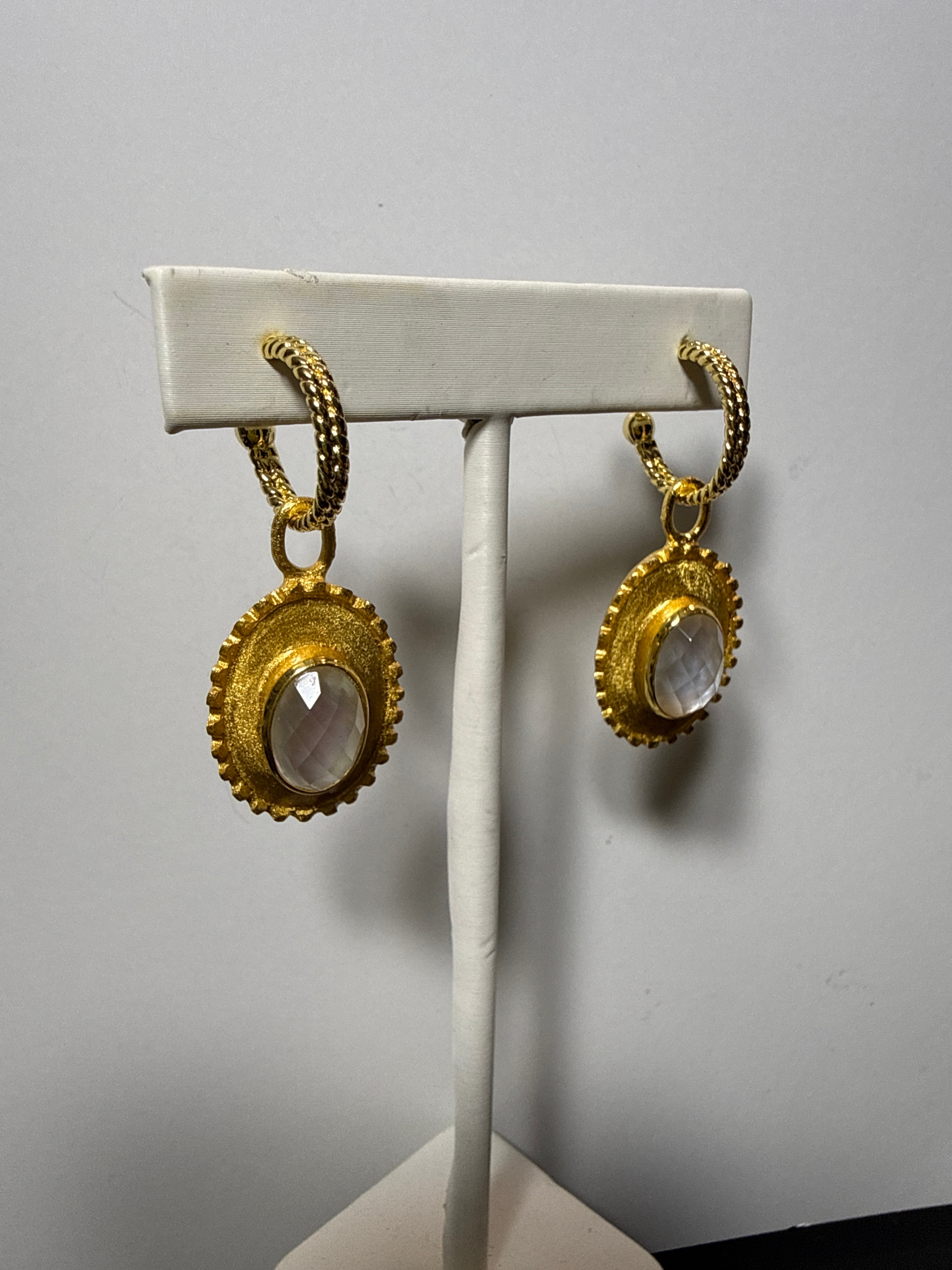 mother of Pearl brushed gold drop earrings