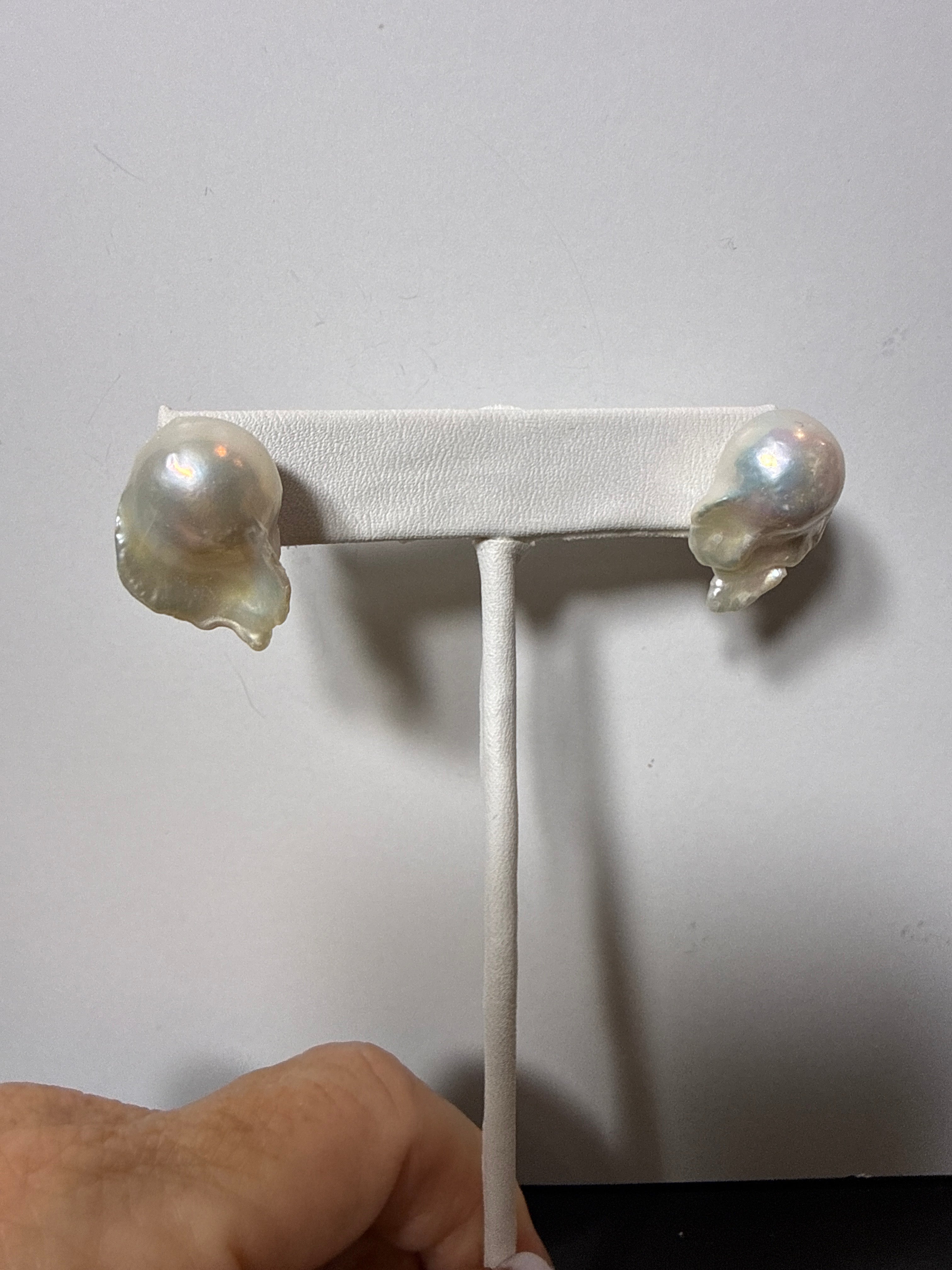 White Baroque pearl studs