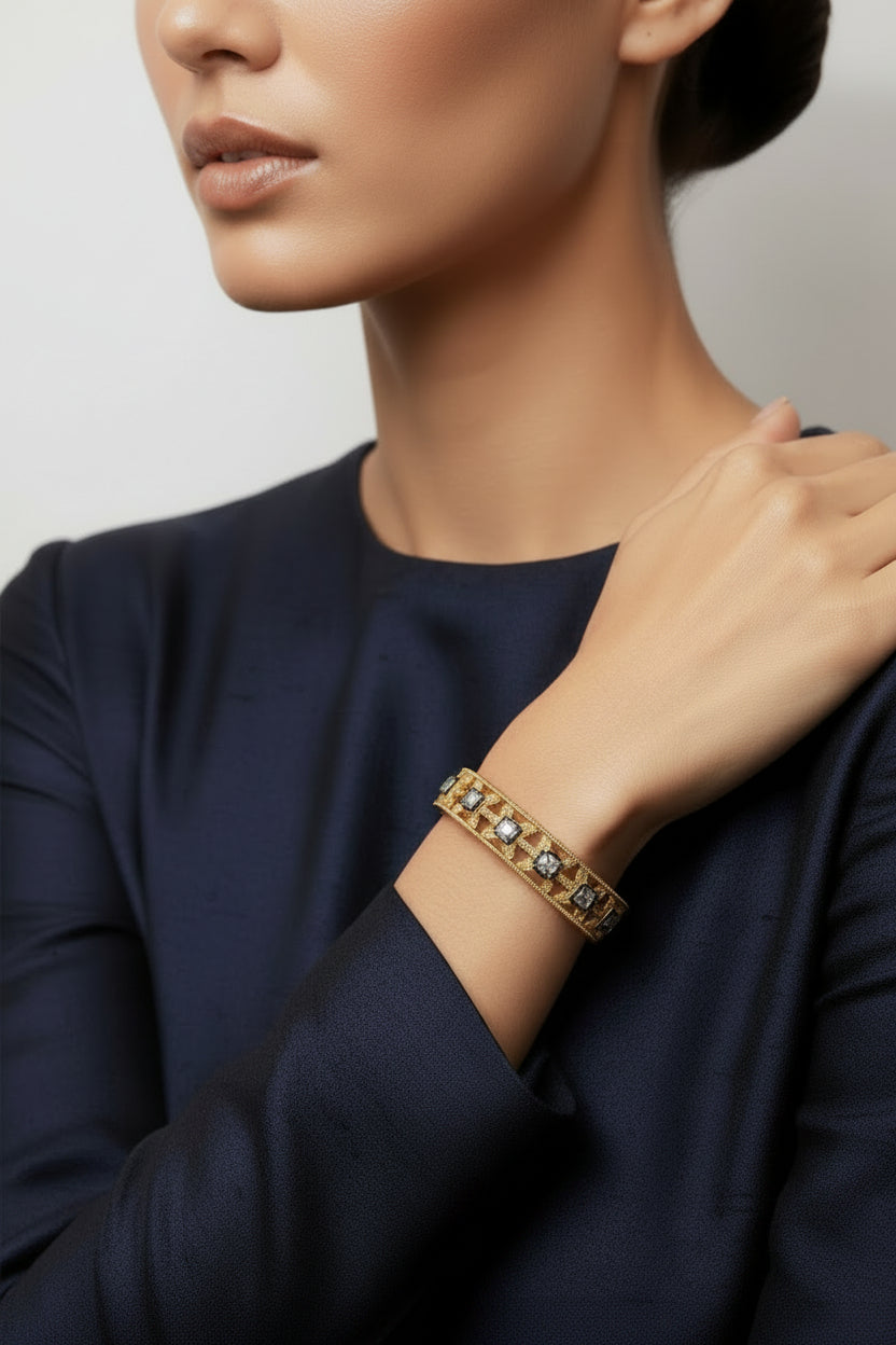 24K Gold & Silver CZ Bracelet