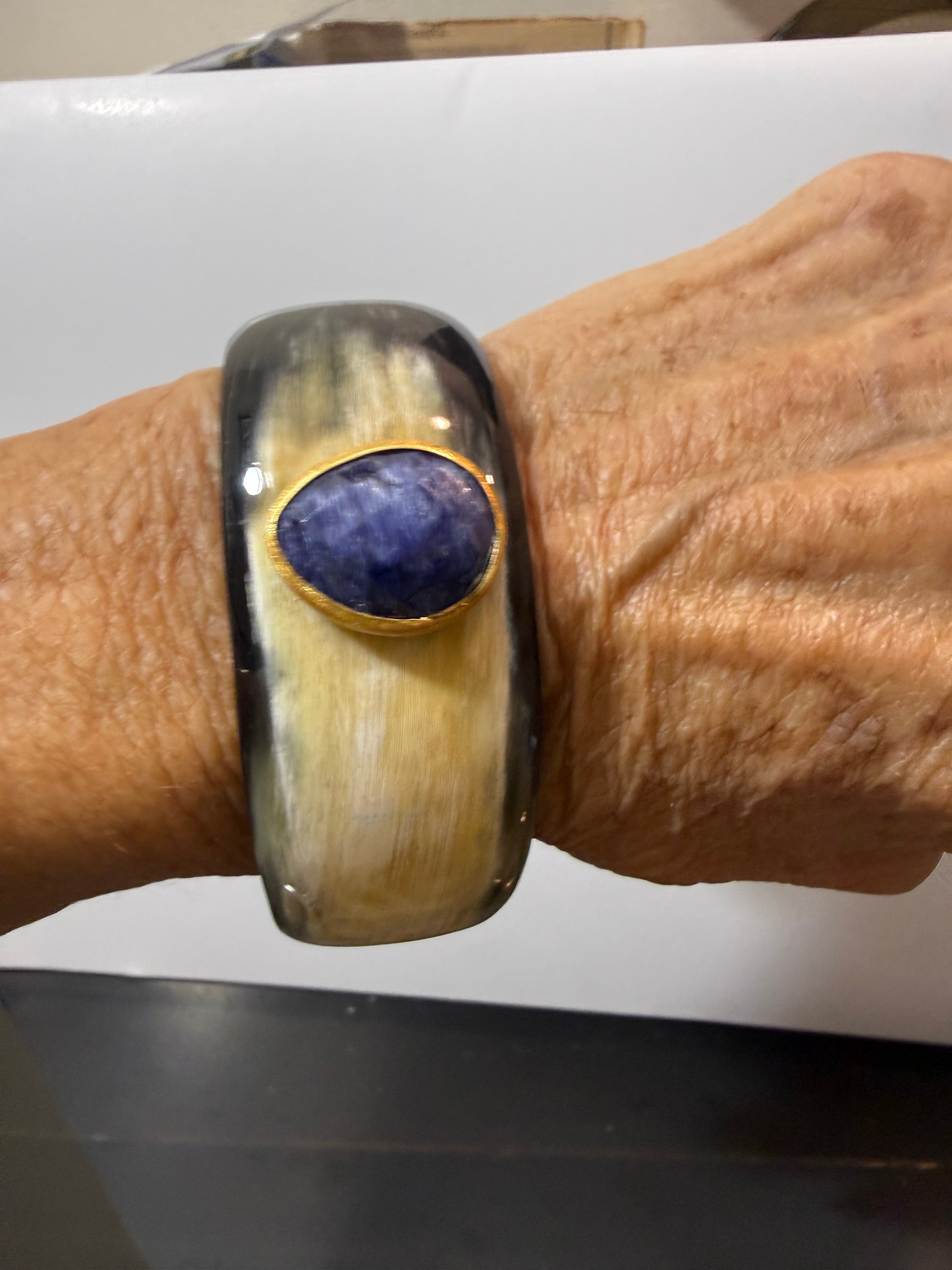 Horn cuff labradorite stone