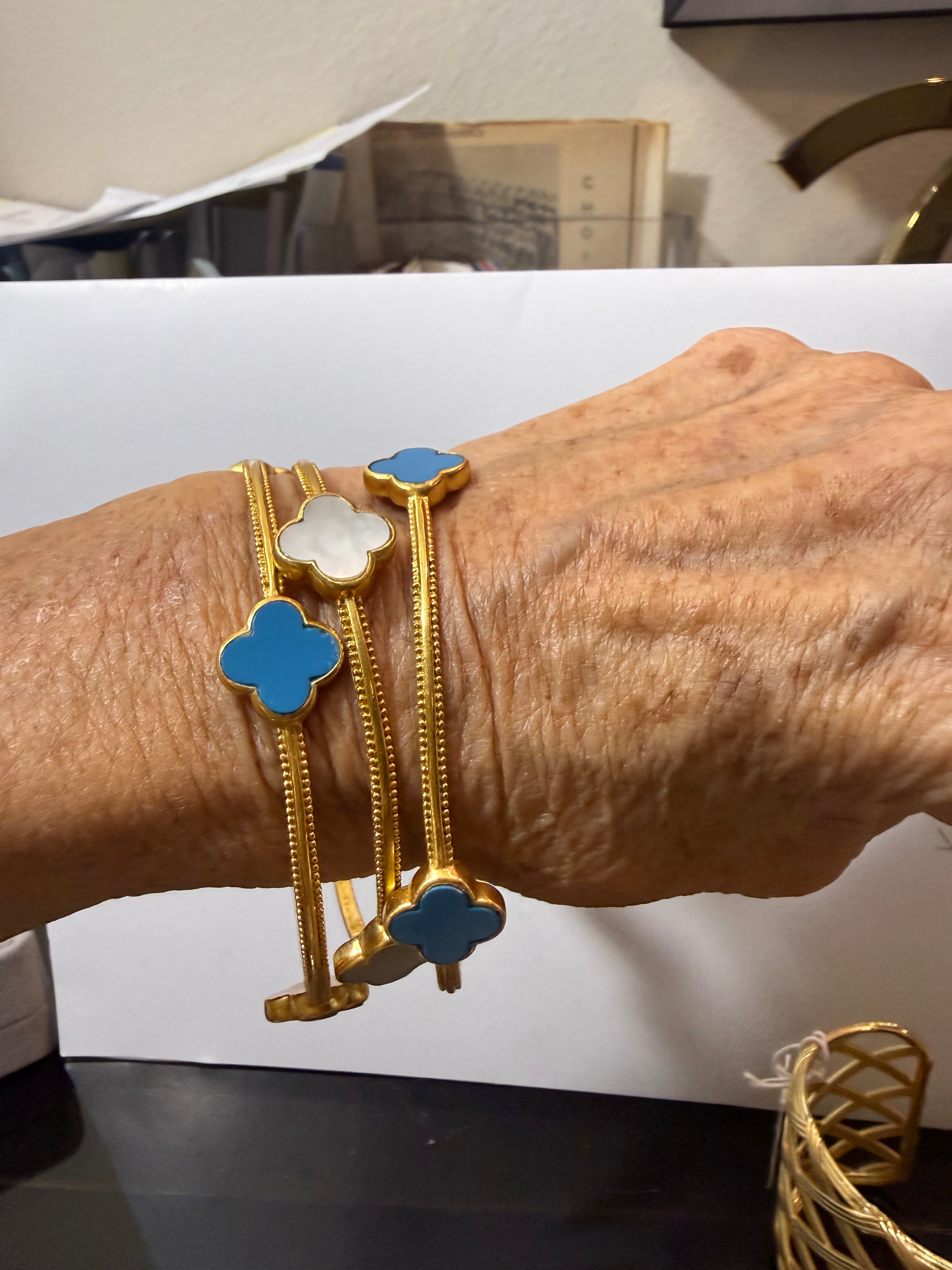 three turquoise and ivory clover bracelets