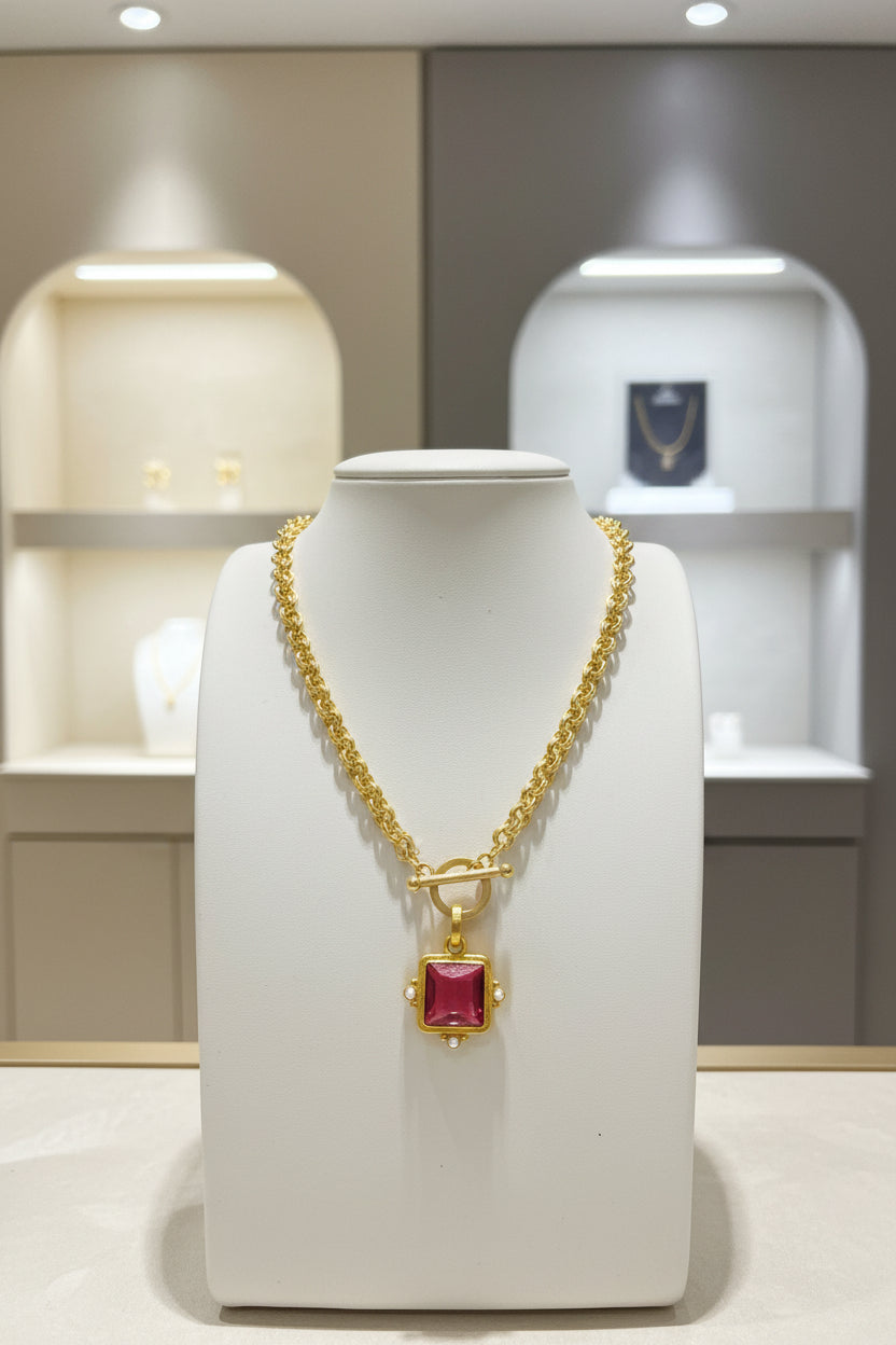 2-in-1 Pink & Mother-of-Pearl Toggle Necklace