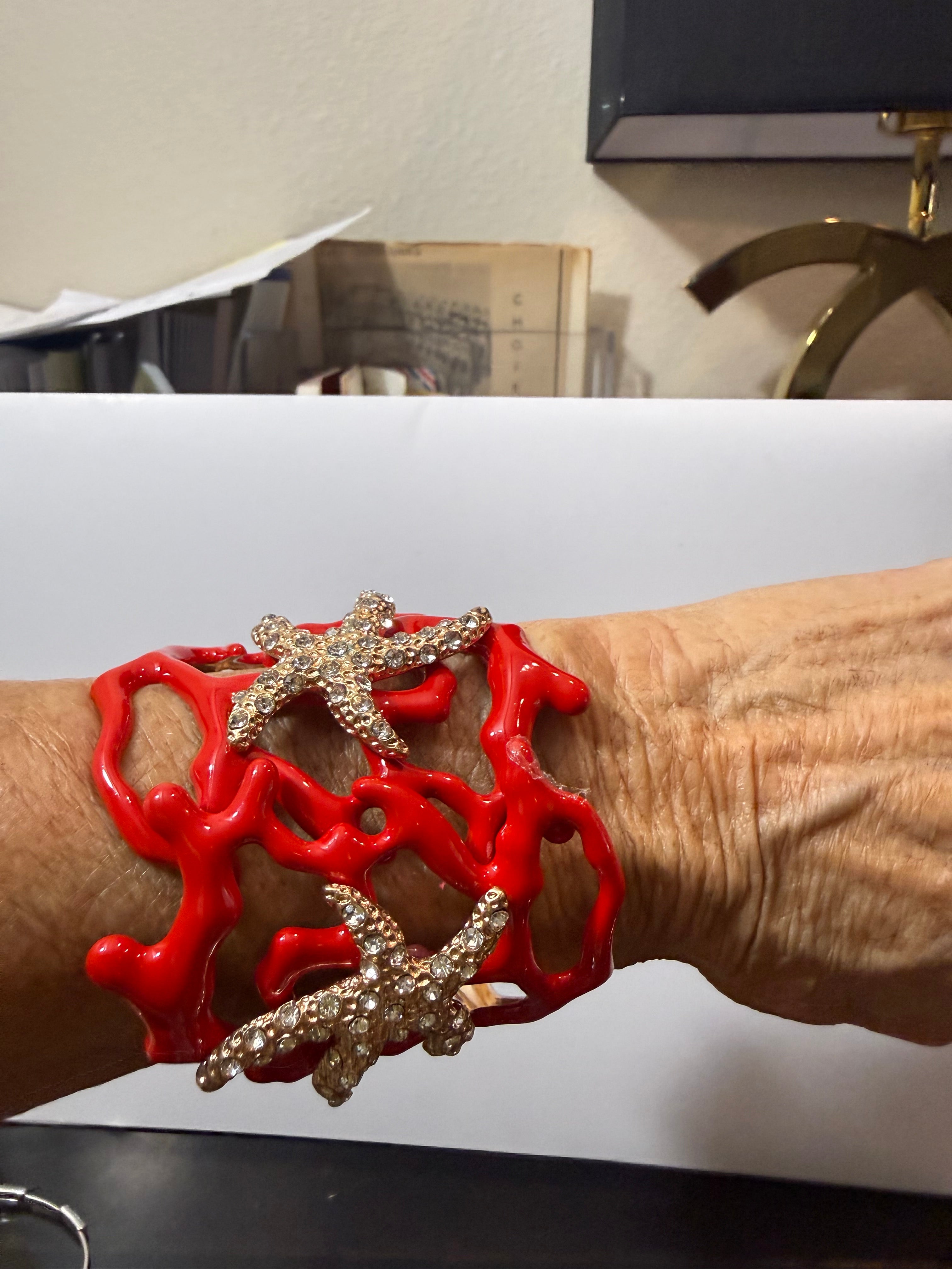 Red Coral metal hinged bracelet