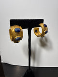 hammered gold hoops with lapis