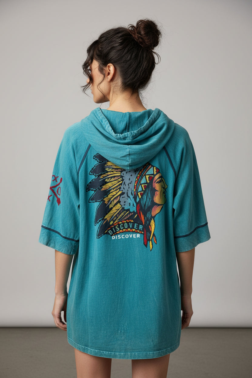 Double D Short Sleeve Embroidered Hoodie