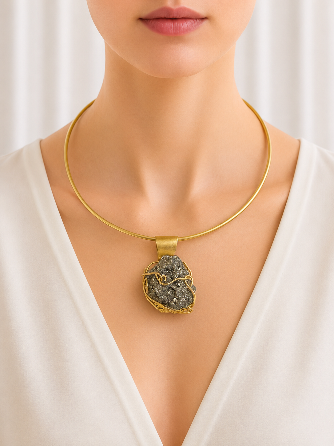 Pyrite Druzy Statement Choker Necklace