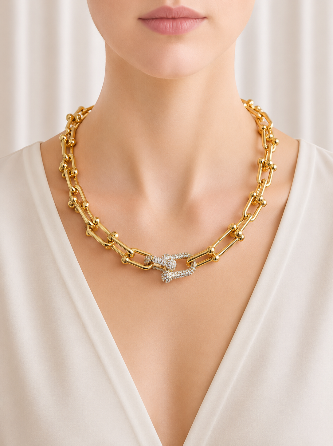 Golden Luxe Pavé Charm Link Necklace