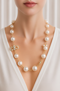 Crystal Bow Pearl Statement Necklace
