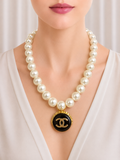 Noir Pearl Medallion Necklace