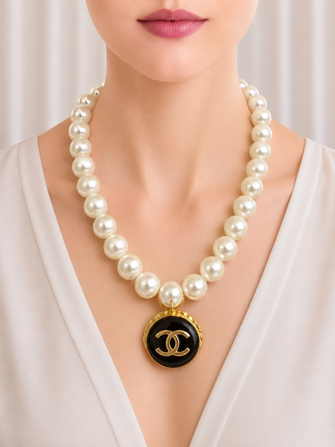 Noir Pearl Medallion Necklace