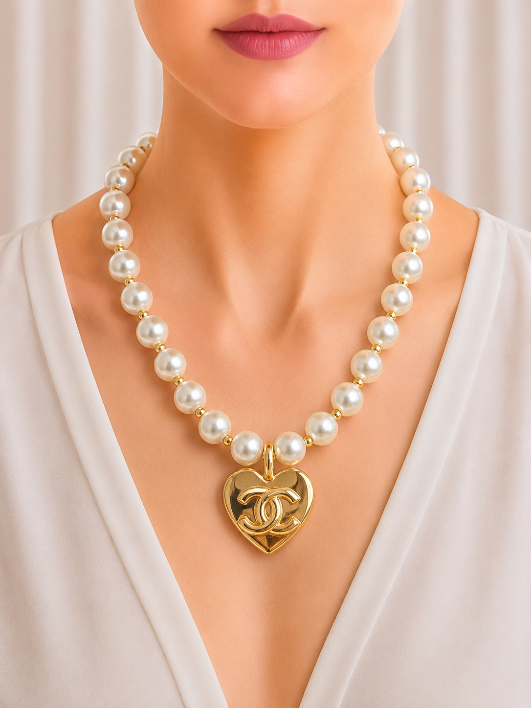 Golden Heart Pearl Necklace