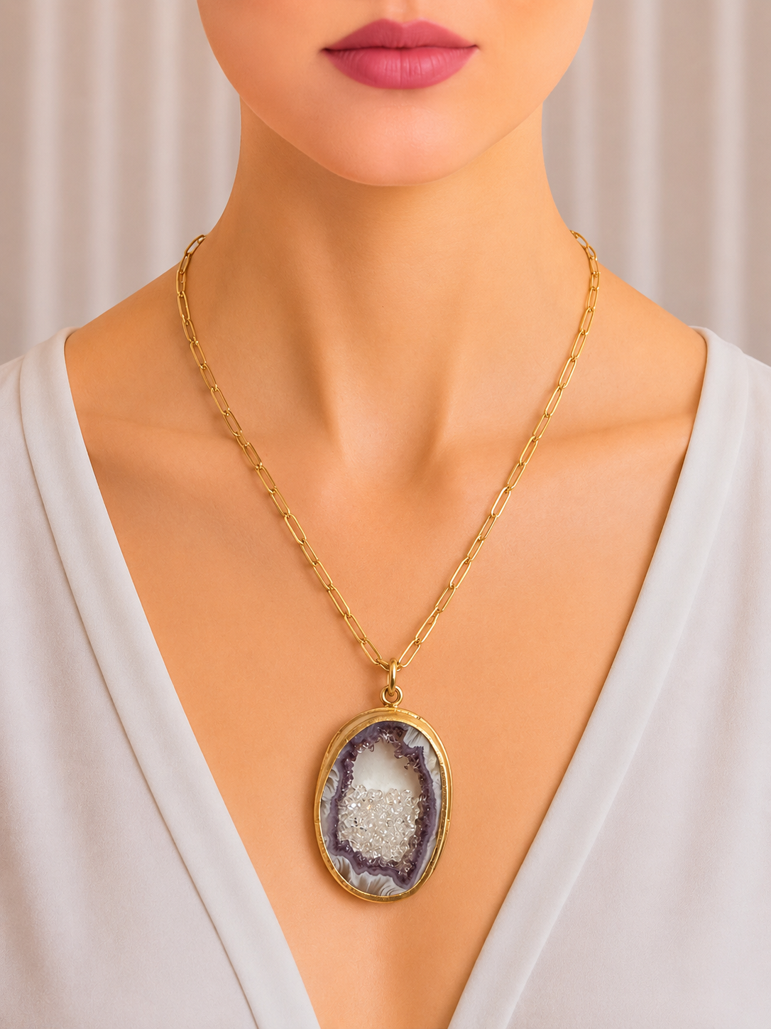 Amethyst Druzy Geode Statement Necklace