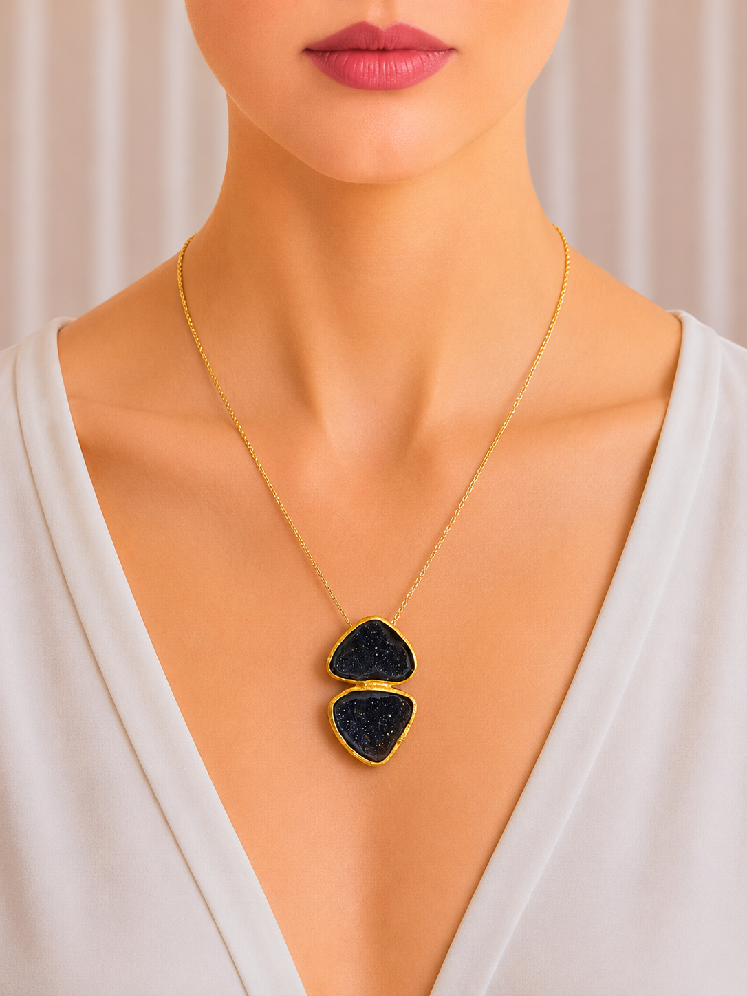 Midnight Druzy Double Stone Necklace