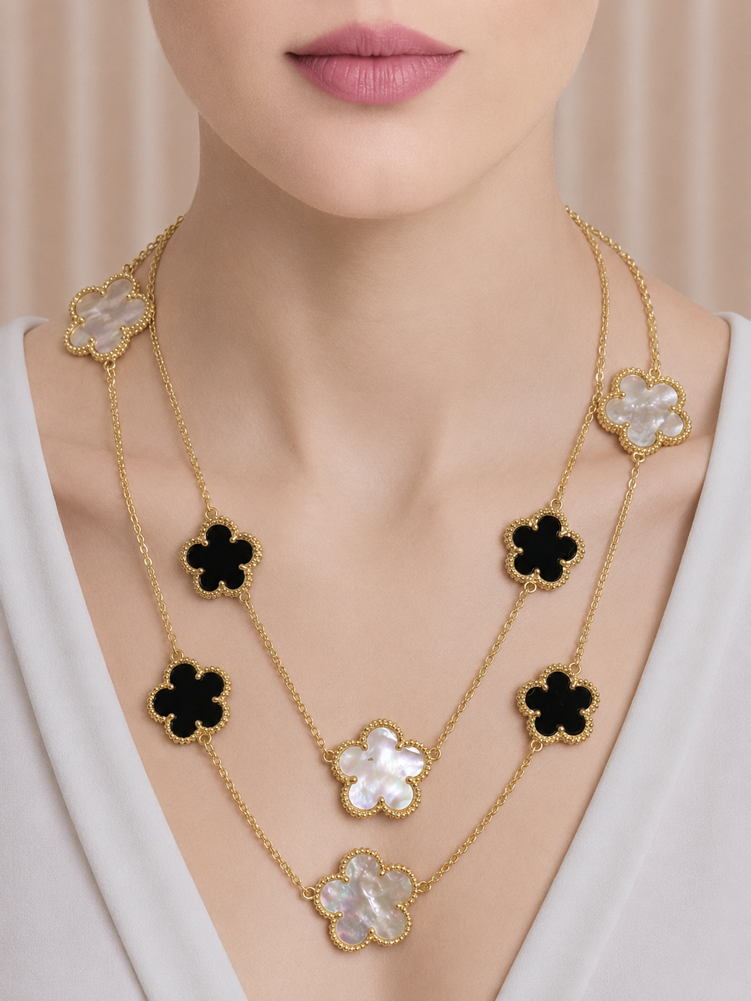 Black & Mother-of-Pearl Clover Layered Necklace