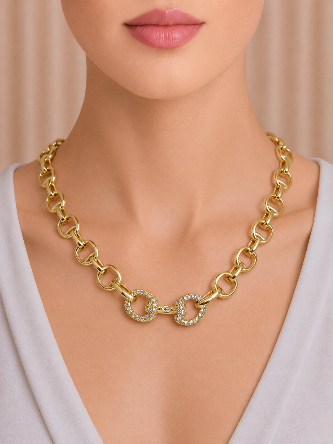 Gold Stone Link Statement Necklace