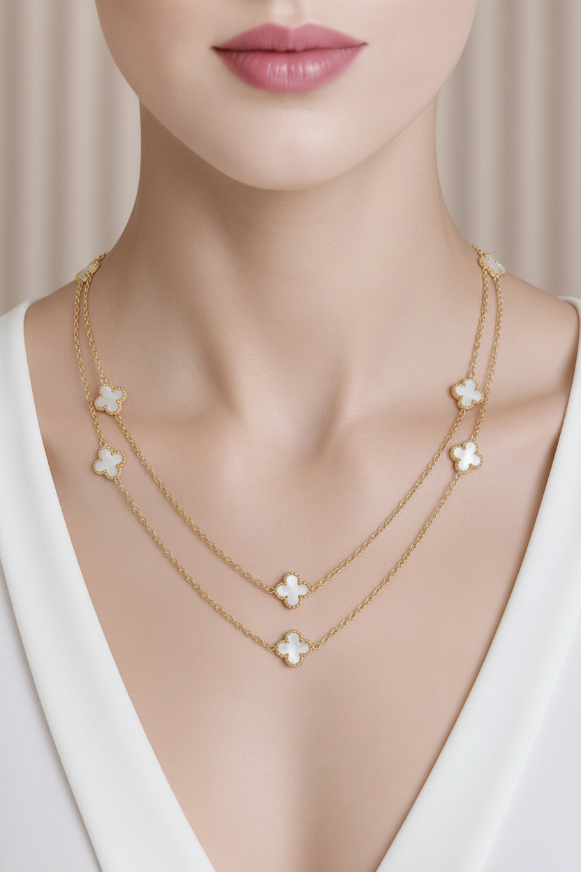 Mother Of Pearl Clover Layered Necklace