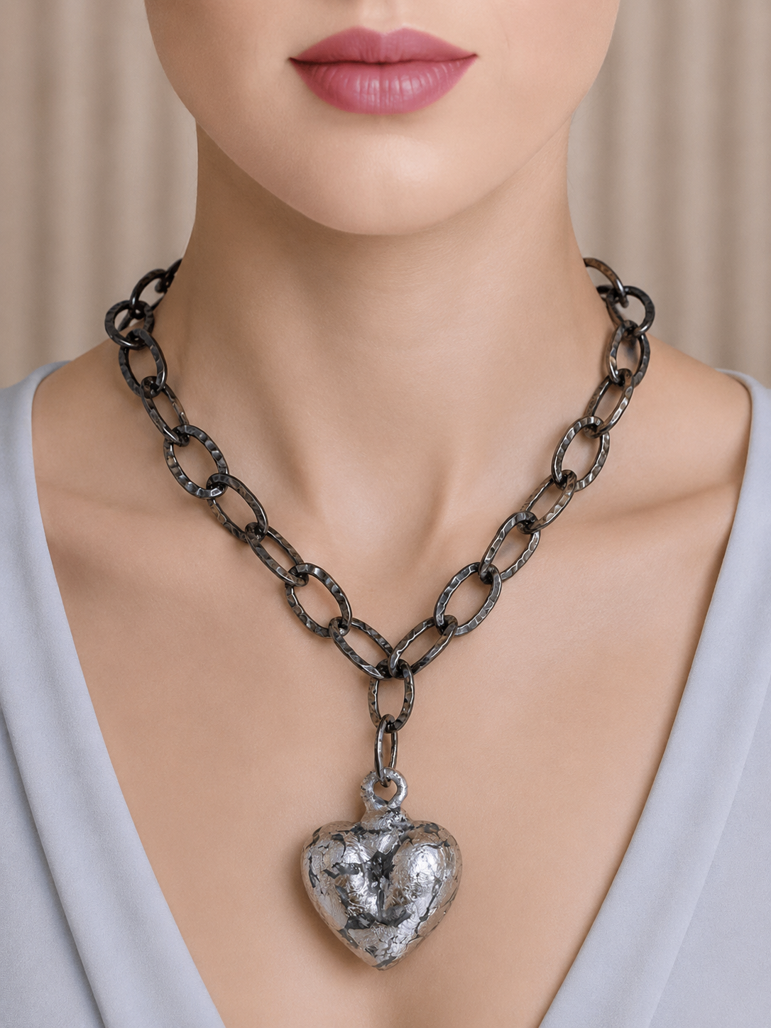 Hammered Heart Statement Necklace