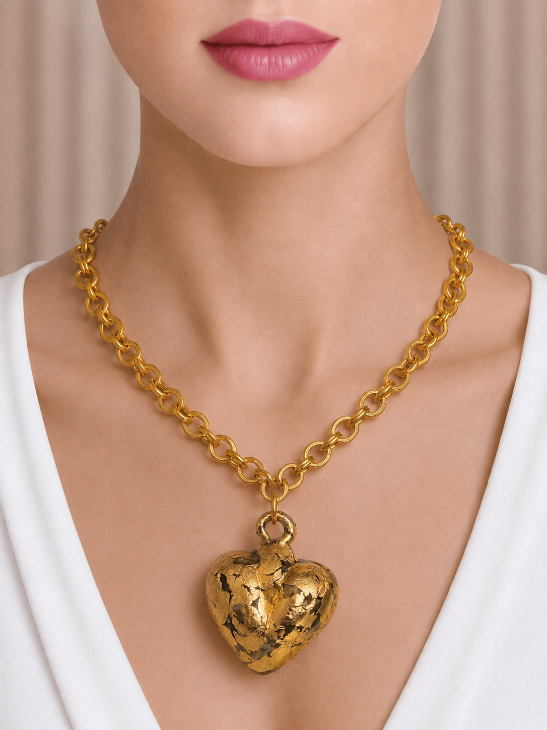 Gold Heart Statement Pendant Necklace