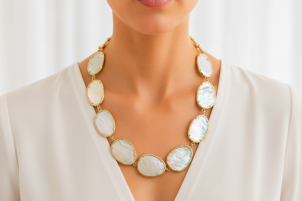 Gold Mother-of-Pearl Link Necklace