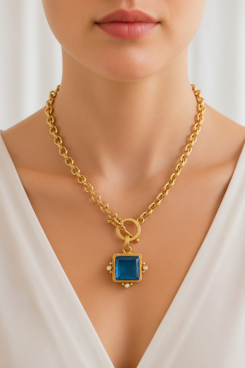 Blue Stone Pendant Toggle Necklace