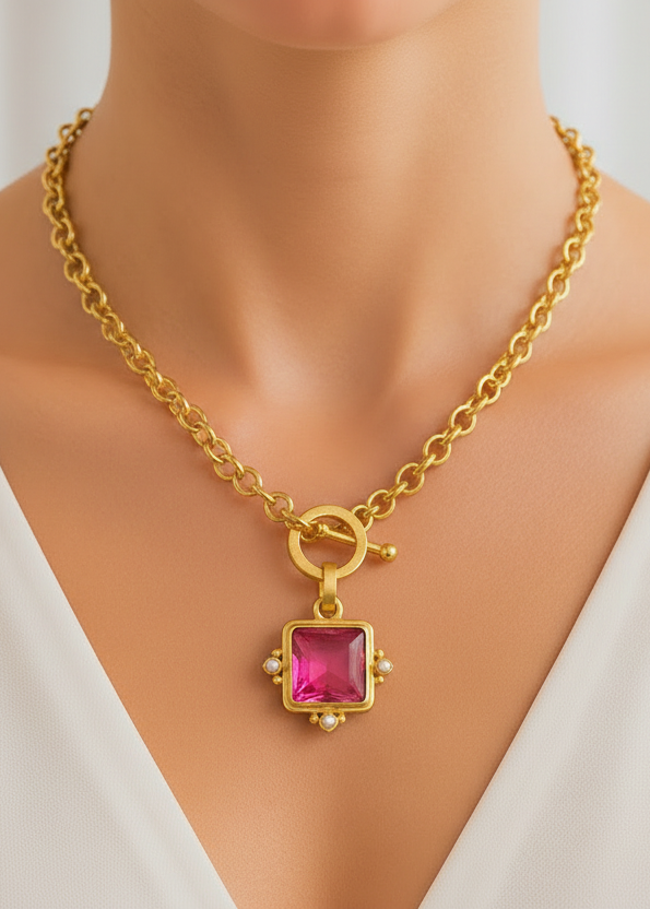 2-in-1 Pink & Mother-of-Pearl Toggle Necklace