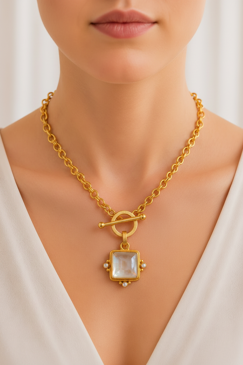 Gold Mother-of-Pearl Pendant Necklace