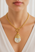 Gold Mother-of-Pearl Drop Pendant Necklace