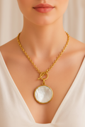 Gold Mother-of-Pearl Medallion Necklace