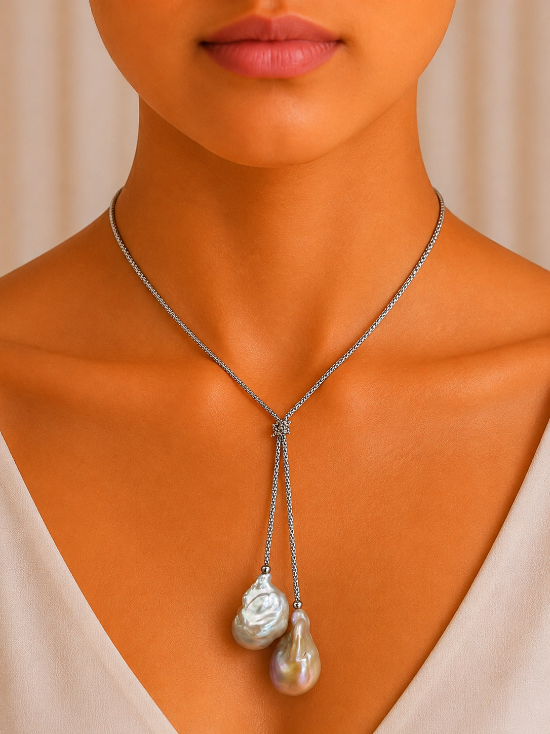 Baroque Pearl Drop Lariat Necklace