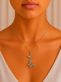 Two Gold Open Butterfly Pendant Necklace