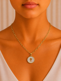 Gold Cross Disc Pendant Necklace