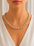 Gold CZ 24K Floral Link Necklace