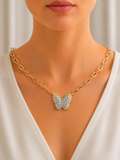 Gold Butterfly With Pavé Stones Necklace