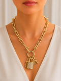 Gold Lock & Key Charm Statement Necklace