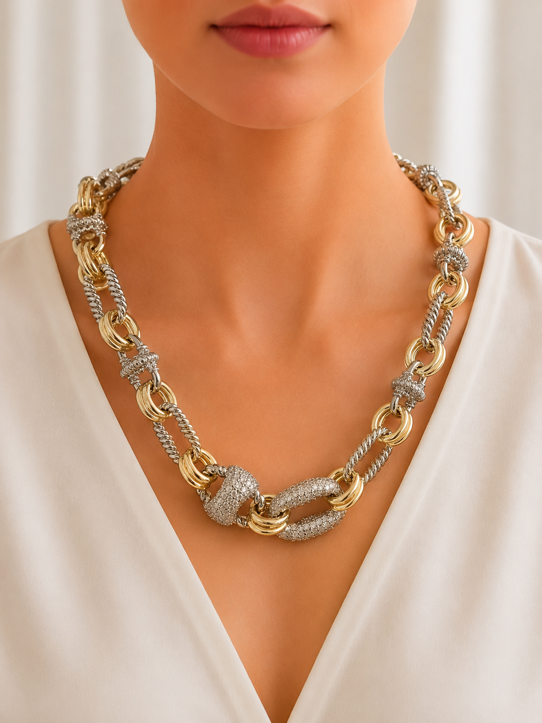 Two-Tone Pavé Stone Link Statement Necklace