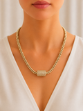 Gold Pavé Stone Barrel Statement Necklace