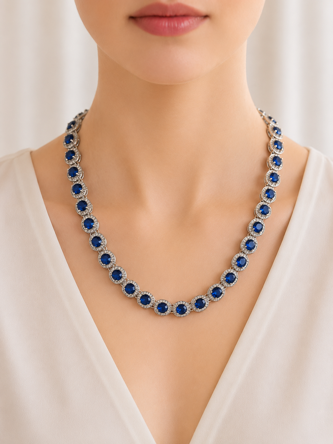 Blue Halo CC Statement Necklace