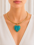 Turquoise Heart  24K Diamond Pendant Necklace