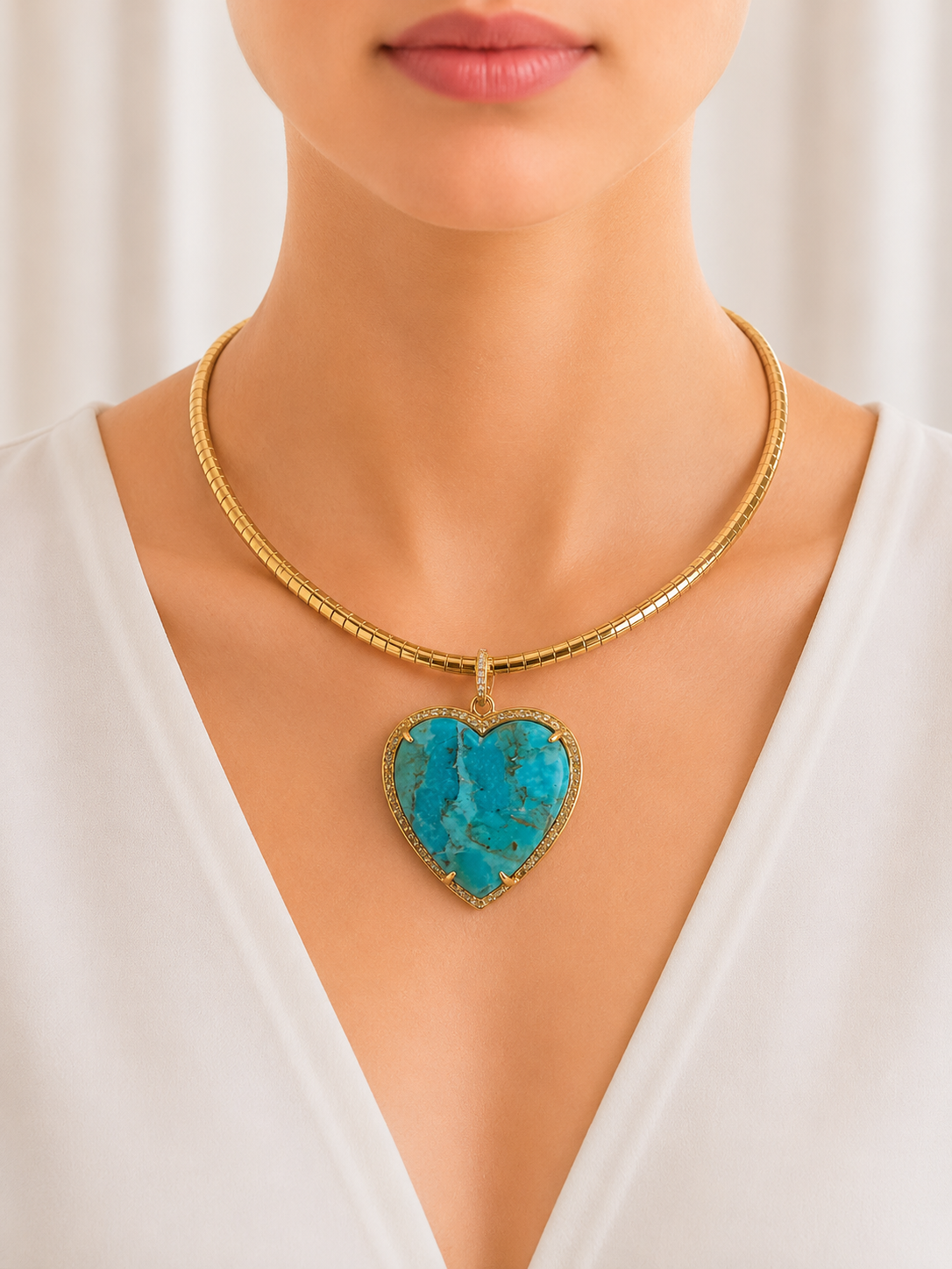 Turquoise Heart  24K Diamond Pendant Necklace