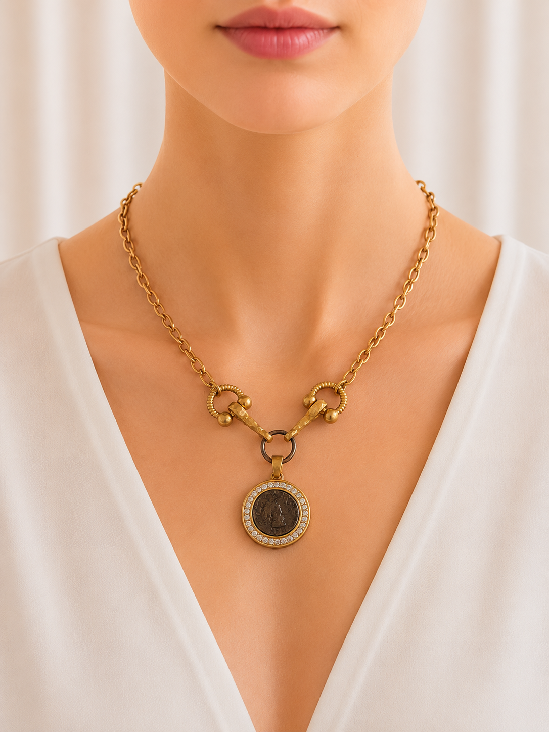 Gold Solo coin  Statement Necklace